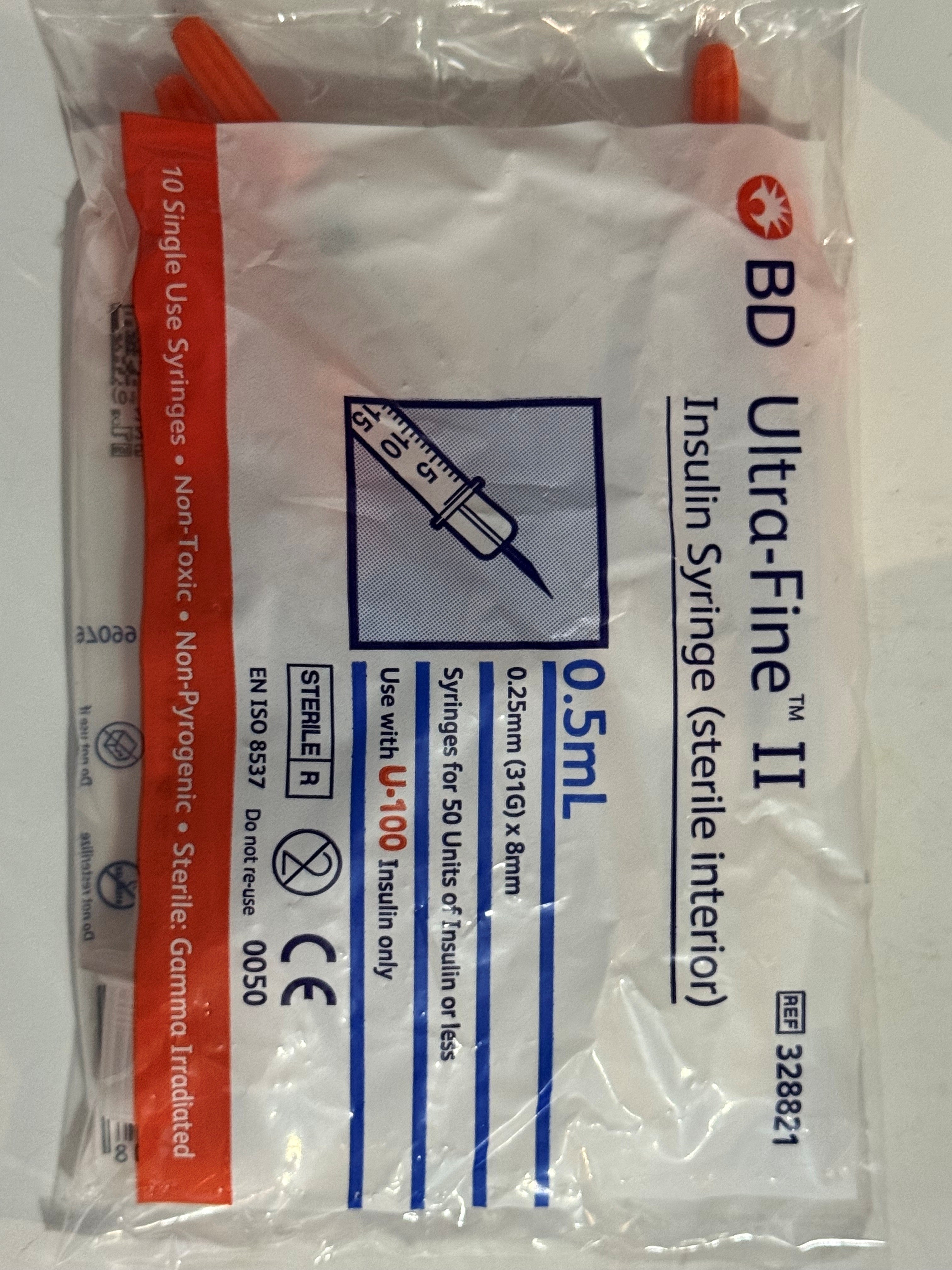 Pack of 10 - 0.5mL Syringes (31Gx8mm) by Precision Research Supplies Australia
